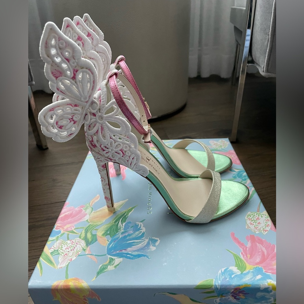 Sophia Webster x LoveShackFancy Women’s Chiara Butterfly Heels Sandals NEW Sz 7 - Picture 8 of 10